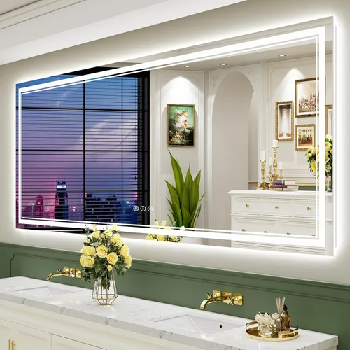 Miniatura 59 de 30x36 Espejo de baño LED con luces, retroiluminado y luz frontal, espejo de tocador iluminado antivaho para pared de baño, 3 colores, regulable