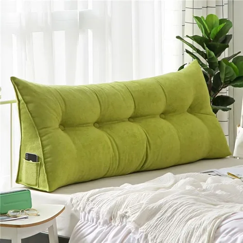 Miniatura 14 de Almohada triangular de lectura para reposo en cama, cojín grande para cabecero, respaldo largo, almohada de cuña con funda extraíble y dos bolsillos