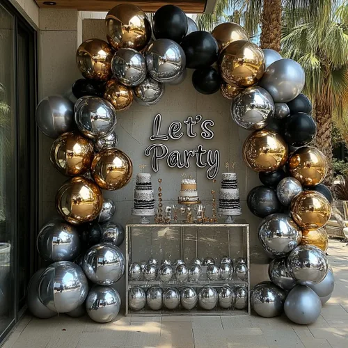 Miniatura 8 de Bezente Globos de látex de confeti negro y plateado, 60 globos de 12 pulgadas, cromados metálicos y confeti de 12 pulgadas, para Año Nuevo