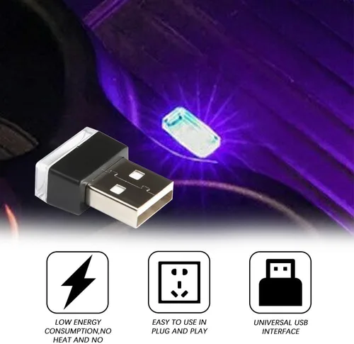 Miniatura 4 de 4 lámparas LED USB para el interior del automóvil, luces LED para automóvil, interfaz USB A enchufable, iluminación ambiental para cajuela
