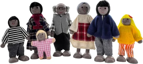 HYSTYLE Paquete de 7 Figuras de Madera para Casa de Muñecas Familia Muñecos Familiares Figuras de Juego de Simulación, Juego de Rol Familiar Juego