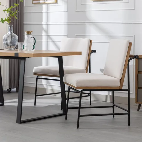Miniatura 3 de HEAH-YO Juego de 2 sillas de comedor modernas, tapizadas de tela de lino con respaldo, sillas de cocina sin brazos para comedor, color blanco Lino
