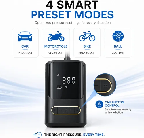 Miniatura 4 de Compresor de aire portátil para bicicleta: mini bomba eléctrica para neumáticos con apagado automático, compatible con múltiples válvulas, inflador