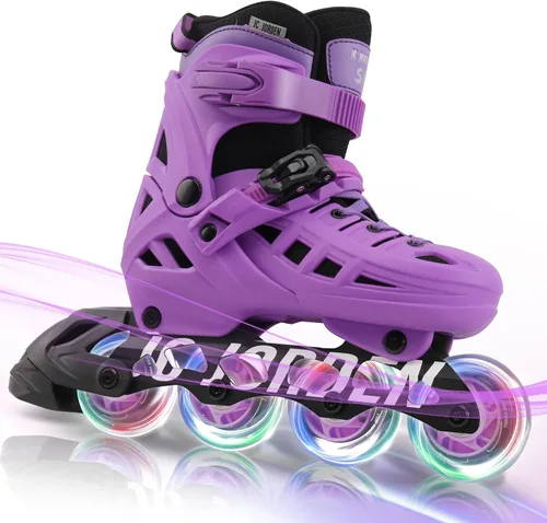 Patines en línea para niños, niñas y niños, 4 tamaños ajustables con ruedas de luz completa para mujeres y hombres, carcasa exterior duradera,
