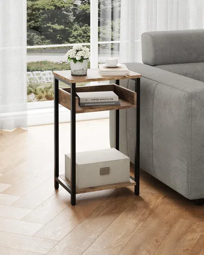 Miniatura 2 de KJGKK Mesa auxiliar, mesa de gama alta de 25 pulgadas, mesita de noche pequeña para sala de estar, dormitorio y oficina, color gris y negro