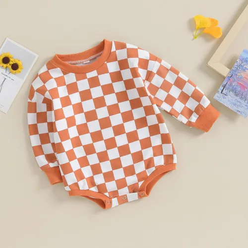 Miniatura 18 de Karuedoo Sudadera a cuadros para bebé niño y niña, mameluco de gran tamaño, manga larga, con burbujas, ropa neutra para otoño