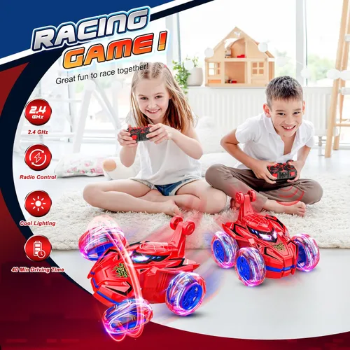 Miniatura 5 de Coche a Control Remoto, Juguetes para Niños de 4 a 6 años, 6 a 8, 8 a 12 años, Rotación de 360°, 2.4 GHz, Coches RC de Acrobacias Rápidas con Luces