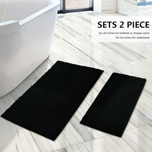 Miniatura 3 de Juegos de alfombras de baño de 2 piezas, alfombra de baño de felpilla extra suave ultra absorbente, alfombra de baño con base antideslizante de PVC