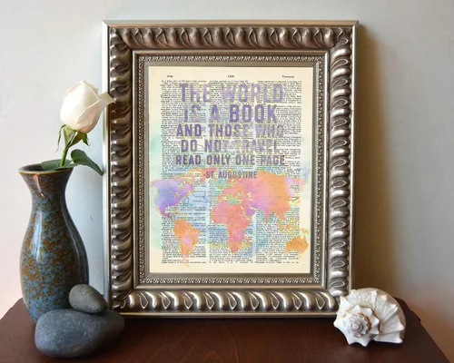 Miniatura 3 de Cartel decorativo de pared con cita de San Agustín, con texto en inglés «The World Is a Book and Those Who Do Not Travel»