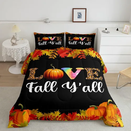 Miniatura 25 de Juego de edredón de calabaza para niños, con estampado de calabaza, estilo Halloween, juego de ropa de cama para niños, juego de ropa de cama