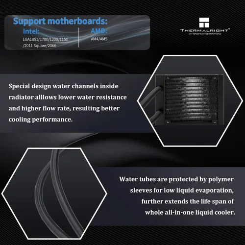 Miniatura 3 de Thermalright FW SE 120 ARGB Refrigeración por agua de CPU negra, 4.724 in Aio, con ventilador ARGB de 2000 RPM, pantalla de visualización de 2