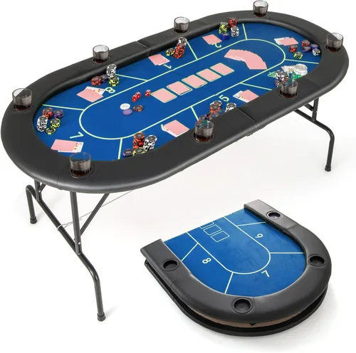 Giantex mesa de póquer plegable de 72 pulgadas, mesa de cartas plegable para 8 jugadores con 8 portavasos, superficie de fieltro de grado casino,