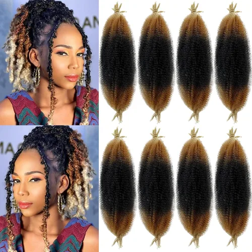 Miniatura 28 de Cabello Spring Twist Pre-Esponjado Color 4 Cabello Afro de Giros Elásticos 8 Paquetes Cabello Marrón Marley Twist para Trenzado para Locs de Marrón