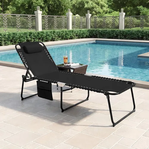 Miniatura 2 de COSTWAY Tumbona plegable, tumbona plegable para piscina con respaldo ajustable de 4 posiciones, reposapiés de 2 posiciones y almohada suave, silla
