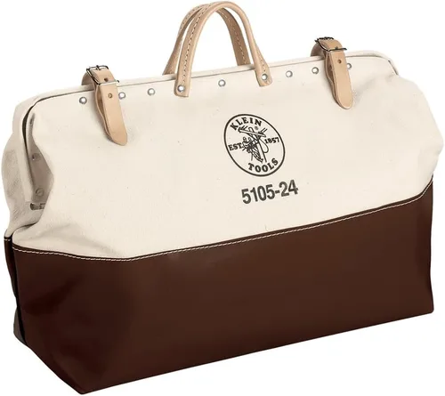Klein Tools 5105-24 - Bolsa de herramientas de lona resistente con parte inferior de vinilo resistente a la humedad y marco de acero para uso