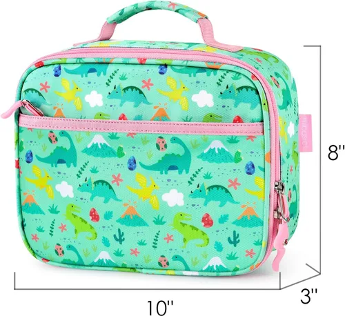 Miniatura 3 de mibasies Lonchera para niñas pequeñas, bolsa de almuerzo aislada y reutilizable para la escuela, bosque de dinosaurios verde claro Forset
