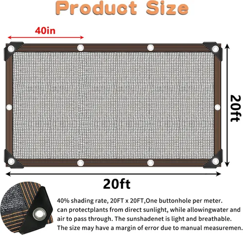 Miniatura 2 de Tela de sombra de 20 x 20 pies para plantas de invernadero, velas de sombra con 40% de bloqueo solar - para jardín exterior, pérgola, patio, césped