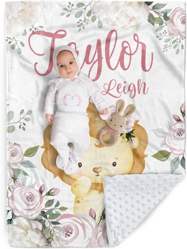 Miniatura 15 de Manta de bebé personalizada, manta de felpa suave con respaldo de puntos de doble capa para niños y niñas, nombre personalizado con diseño de animal