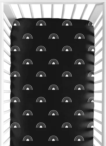 Sweet Jojo Designs Sábanas ajustables para cuna de bebé (arcoíris bohemio negro y blanco) para niños o niñas, guardería infantil, habitación de