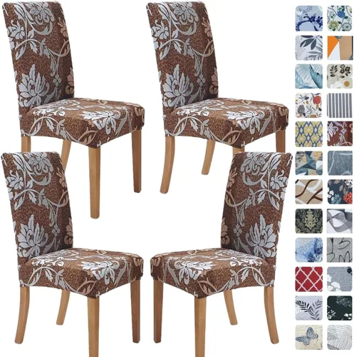 Miniatura 9 de SPRINGRICO Paquete de 6 fundas blancas para sillas de comedor, fundas elásticas para sillas de comedor con diseño floral, de elastano lavable
