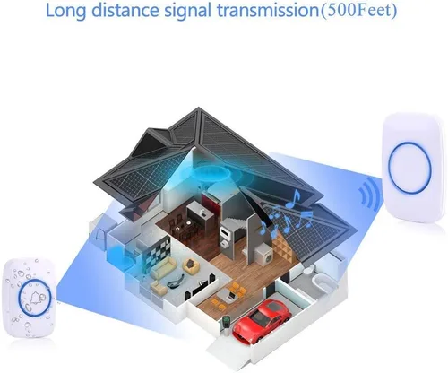 Miniatura 7 de Timbre inalámbrico. Equipo de timbre para puerta, resistente al agua, con 1 receptor y 1 botón a presión con transmisor. Funciona a 500 pies. Con