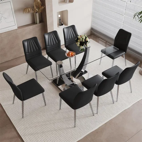 Miniatura 75 de Mesa de comedor moderna para mesa de comedor de mármol sintético de 4/6, 63 pulgadas, mesa de cocina rectangular, mesa de cocina y comedor de fácil