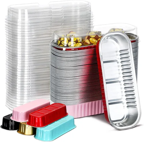 Miniatura 8 de Qunclay 200 mini moldes de papel de aluminio con tapas, 6.8 onzas, mini molde desechable para pasteles con tapa, tazas rectangulares para hornear