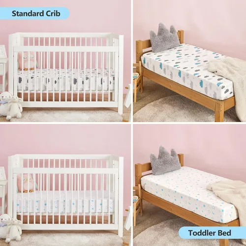 Miniatura 8 de TILLYOU Sábanas para cuna de bebé para niños y niñas, sábanas súper suaves para cama de niño pequeño, paquete de 2 sábanas para colchón estándar