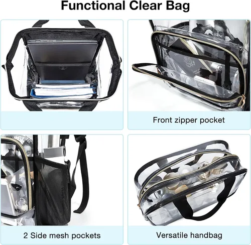 Miniatura 3 de LIGHT FLIGHT Mochila transparente resistente y transparente, juego de mochila transparente, mochilas duraderas para universidad, seguridad, L-negro