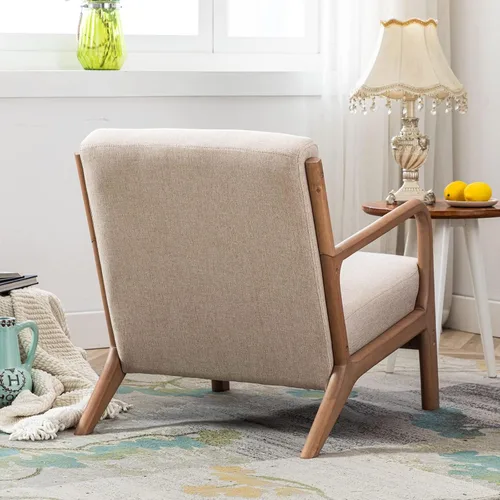 Miniatura 7 de ANJ ANJHOME Silla moderna de mediados de siglo, estilo Accent, con asiento de tela cómoda para sala de estar con estructura de madera maciza, sillón