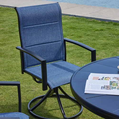 Miniatura 4 de VICLLAX Juego de 2 sillas de comedor giratorias para patio, sillas de exterior de tela de malla de textileno acolchada con reposabrazos para porche