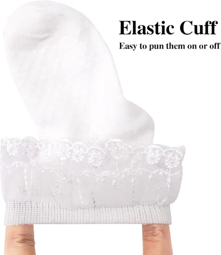 Miniatura 4 de Looching 5 pares de calcetines de encaje con volantes para niñas pequeñas con ojales de algodón blanco con volantes calcetines de princesa