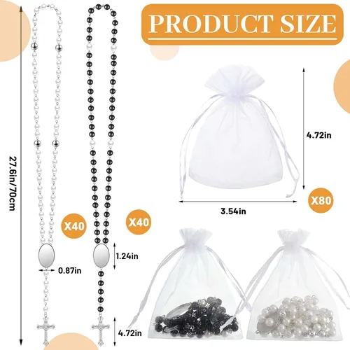 Miniatura 2 de Taiyin Blanks - Juego de collar de cuentas de rosario católico para imprimir, collar de cuentas de oración con bolsas de organza transparente
