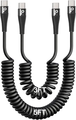Miniatura 9 de Cable USB C de carga rápida, paquete de 2 cables de carga USB A a USB C en espiral de 3 pies para automóvil, cable de carga USB-C compatible