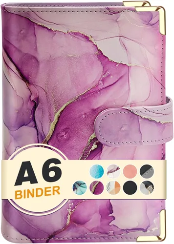Carpeta A6 recargable de piel sintética con 6 anillas, cubierta para cuaderno pequeño para papel de relleno A6, cubierta de planificador personal de