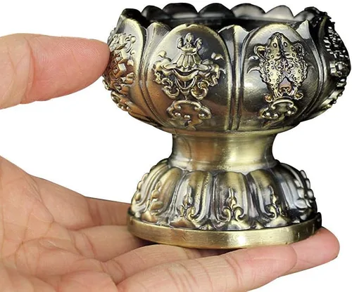 Miniatura 3 de Portavelas votivas de flor de loto, portavelas budistas budistas, taza de oferta de agua budista tibetana, soporte para lámpara de aceite tibetano