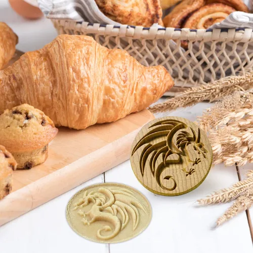 Miniatura 5 de Molde de madera para galletas, sello de galletas de madera, molde de prensa para galletas, molde de galletas 3D, molde de madera para hornear, Dragón