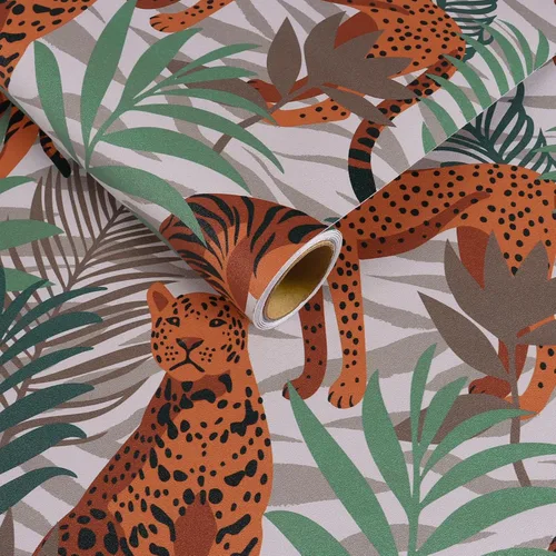 Miniatura 8 de CRE8TIVE Papel tapiz de animales de tigre y leopardo, hojas exóticas de selva tropical, papel tapiz de despegar y pegar, papel tapiz de 12 x 118