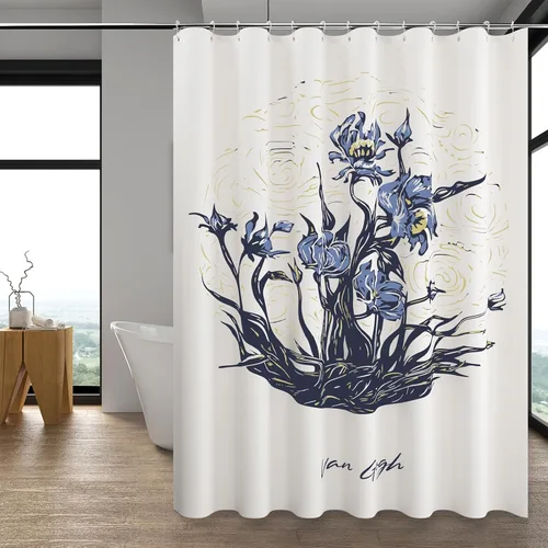 Miniatura 21 de LaCyan Cortina de ducha impermeable de punto gofre, juego de 3 piezas resistente de 258 GSM con forro transparente y 12 ganchos de acero inoxidable