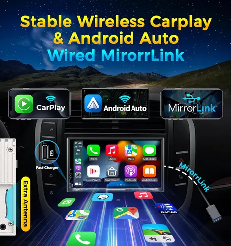 Miniatura 2 de PLZ estéreo de coche inalámbrico de doble DIN de 7" con pantalla QLED para automóvil, Apple Carplay, Radio, Android Auto, Bluetooth 5.3, Cargador