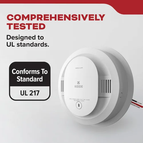 Miniatura 15 de Kidde, 20SAR, detector de humo cableado, batería de reserva AA, interconectable, indicadores de luz de advertencia LED