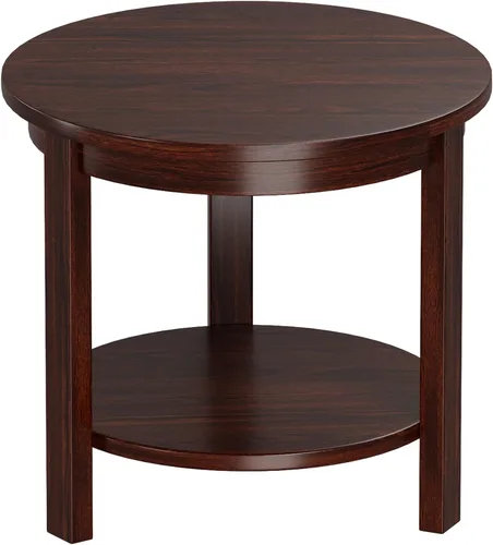 Miniatura 8 de Mesa auxiliar redonda de madera maciza con estante de almacenamiento, 22 pulgadas de ancho x 20 pulgadas de alto, mesa auxiliar de madera moderna