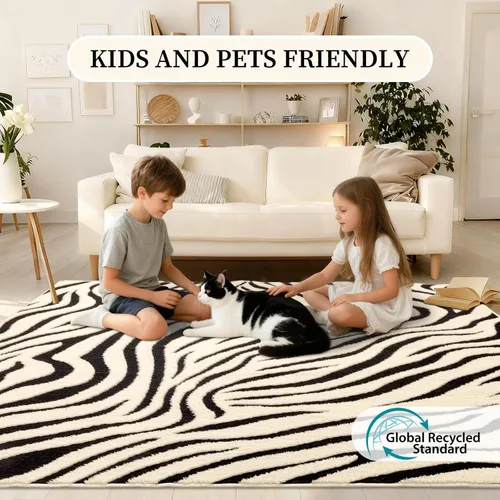 Miniatura 7 de YIHOUSE Alfombras de entrada de 2 x 3 pies: alfombra pequeña lavable a rayas de cebra – moderna alfombra negra y blanca crema para la entrada