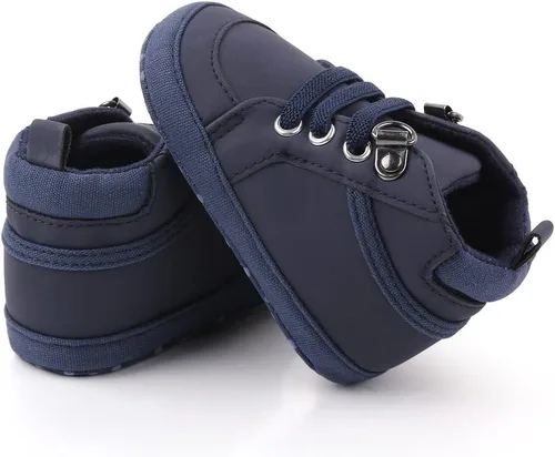 Miniatura 5 de Sekantrol Zapatos de cuna para recién nacidos, zapatos de bebé para niños y niñas, suela de goma suave, zapatos de moda de caña alta antideslizantes