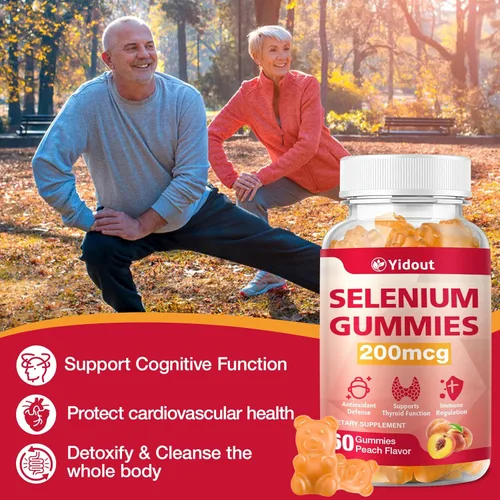Miniatura 4 de Suplemento de selenio para gomitas de apoyo tiroideo de 200 mcg como refuerzo de energía para mujeres y hombres, sabor melocotón