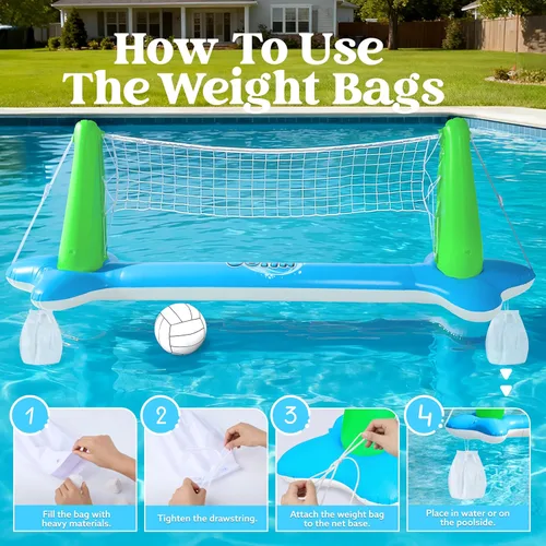 Miniatura 4 de JOYIN Juego de flotador de piscina inflable con red de voleibol y aros de baloncesto; bolas incluidas para niños y adultos, juego de piscina