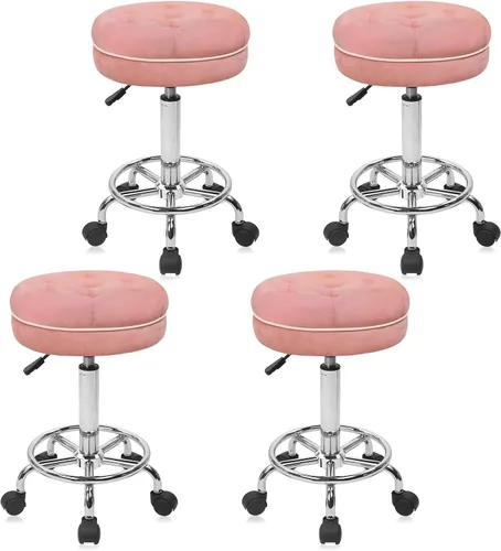 Miniatura 16 de KLASIKA Taburete alto con ruedas de dibujo con soporte de respaldo bajo y anillos ajustables para reposapiés, juego de 2 sillas de escritorio negro
