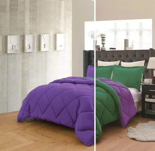 Empire Home Juego de edredón reversible y fundas de almohada de 3 piezas en 10 combinaciones de colores, alternativa al plumón (púrpura/verde