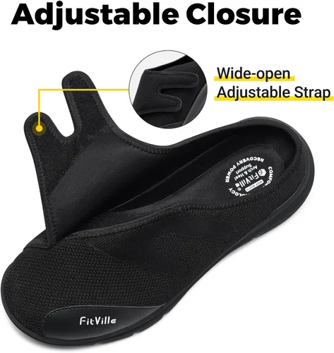 Miniatura 3 de FitVille Zapatos para diabéticos para hombre, sin cordones, para pies hinchados, extra anchos, ajustables, zapatos para caminar para fascitis