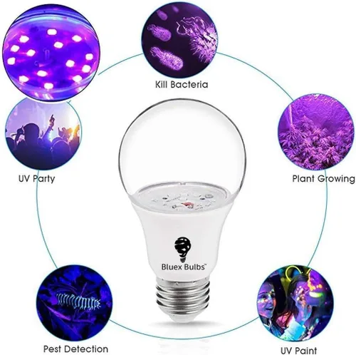 Miniatura 2 de Bluex Bulbs Paquete de 2 bombillas LED negras, 9 W A19 E26 nivel de bombilla negra 385-400 nm, pintura corporal, bombilla LED que brilla